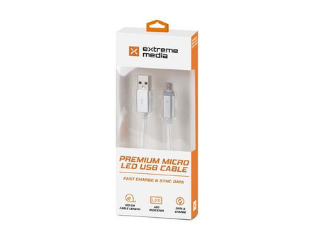 Kabel Natec Extreme Media micro USB-B - USB-A M/M 1m srebrny LED