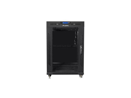 Szafa instalacyjna Rack stojąca 19 15U 600X600 czarna, drzwi sklane (flat pack)