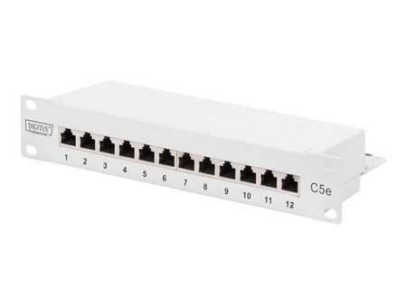 DIGITUS DN-91512S-G DIGITUS Patch panel 10 12-port. Kat.5e ekran 1U kompletny LSA, wspornik, szary