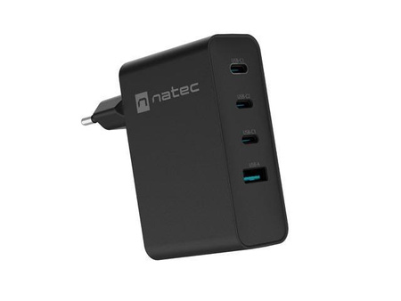 Ładowarka sieciowa, Ładowarka do laptopów Natec Ribera Gan 3x USB-C + 1x USB-A 100W Czarna