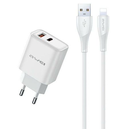 Ładowarka sieciowa GaN PD81L 22,5W USB+USB-C + Kabel USB/Lightning 