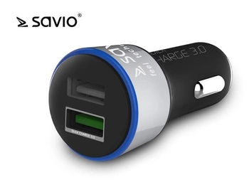 Ładowarka samochodowa Quick Charge 3.0 Savio SA-06/B, 3A, 5.4A, 2xUSB