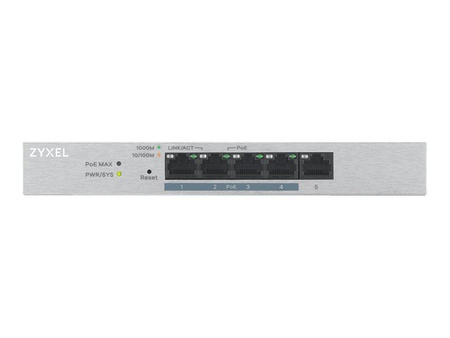 ZYXEL GS1200-5HPv2-EU0101F Zyxel GS1200-5HP 5-port GbE Web Smart metal Switch, 4x PoE 802.3at, 60W, fanless