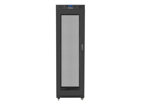 Szafa instalacyjna rack stojąca 19 42U 600x800 czarna, drzwi perforowane lcd (flat pack) 