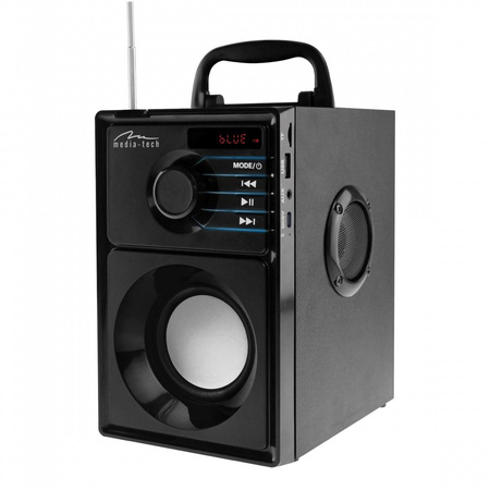 MEDIA-TECH BOOMBOX SILVER Kompaktowy głośnik Bluetooth stereo z wbudowanym wooferem 600W PMPO FM MP3 Wbudowany akumulator Pilot