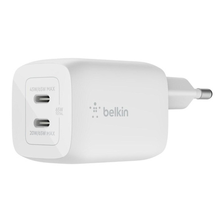 Ładowarka Belkin BoostCharge Pro Dual USB-C PD 3.0 PPS GaN Wall Charger 65W White