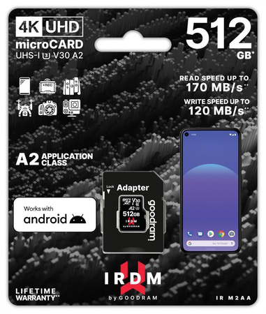 Karta pamięci microSD IRDM 512GB UHS-I U3 A2  + adapter