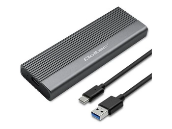 QOLTEC 52267 Obudowa / Kieszeń na dysk SSD M.2 / SATA / NGFF / USB C / Super speed / 2TB / Szary