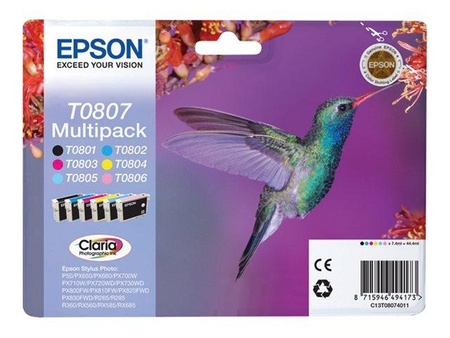 EPSON C13T08074011 Zestaw Epson T0807 C/M/Y/K/LC/LM MultiPack CLARIA Stylus photo R265/285/360...