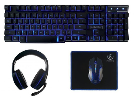 Zestaw przewodowy klawiatura + mysz + pad + słuchawki Rebeltec SHERMAN Gaming USB czarny podświetlany