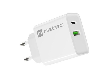 Ładowarka sieciowa Ribera 1x USB-A + 1x USB-C 20W Biała 