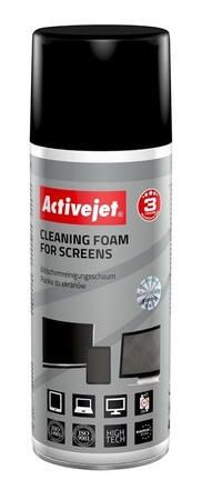 Activejet AOC-101 Antystatyczna Pianka do czyszczenia ekranów CRT 400ml Wysokiej jakości antystatyczna pianka do czyszczenia ekranów, monitorów, telewizorów, fotokopiarek, sprzętu optycznego, okien, luster, ceramiki. Usuwa silne zabrudzenia plamy