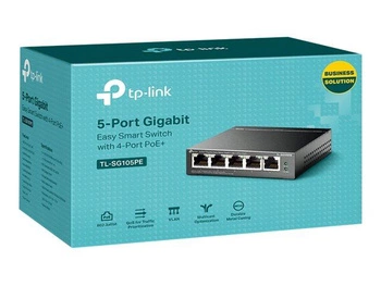 TP-LINK TL-SG105PE 5-Port Gigabit Easy Smart Switch with 4-Port PoE+ 65W PoE budget Desktop Steel Case (P)