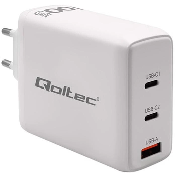 Ładowarka sieciowa 100W GaN | 5-20V | 1.5-3A | 2xUSB-C PD | 1xUSBQC 3.0 | Biała
