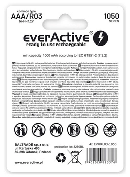 EVERACTIVE AKUMULATORKI R03/AAA NI-MH 550 MAH INFINITY LINE - BLISTER 4 SZTUKI EVHRL03-550