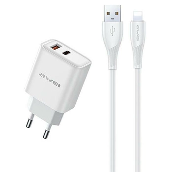 Ładowarka sieciowa GaN PD81L 22,5W USB+USB-C + Kabel USB/Lightning