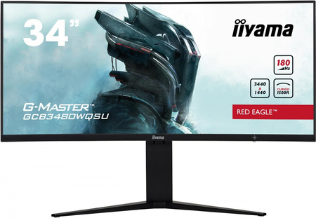 Monitor 34 cale GCB3480WQSU-B1 VA,UWQHD,180HZ,0.4ms,1500R(Curved),   2xHDMI,2xDP,2xUSB 3.2,2x3W,HDR400,HAS(110mm),VESA(100x100mm)