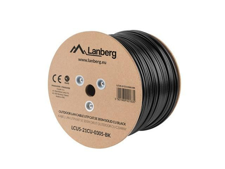 LANBERG LCU5-21CU-0305-BK Lanberg kabel instalacyjny UTP, kat. 5e, drut OUTDOOR CU, 305m, czarny